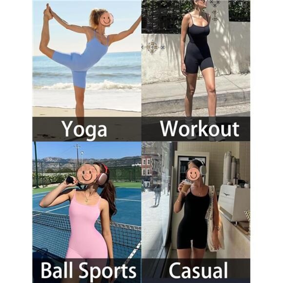 Womens Workout Romper Ribbed Jumpsuits Green - Picture 5 of 6